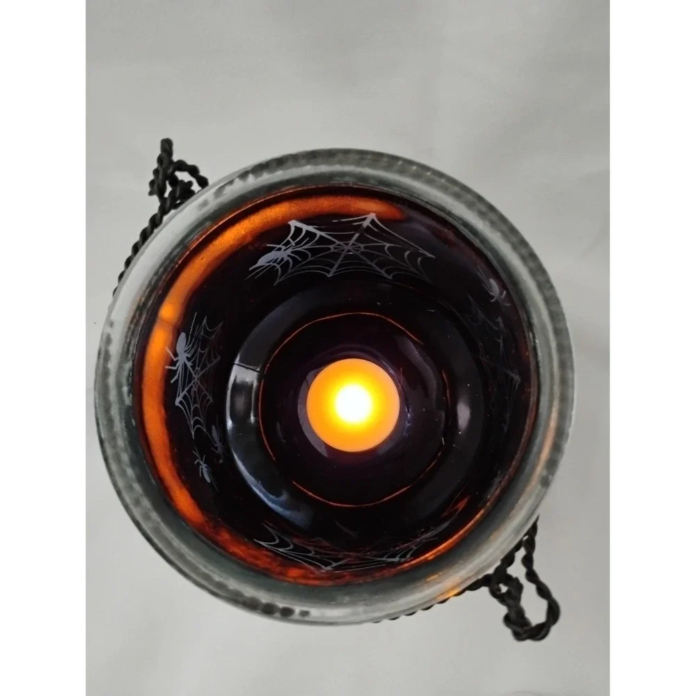Halloween‎ Spider Web Candle Holder Lantern, Silver Glass Decoration